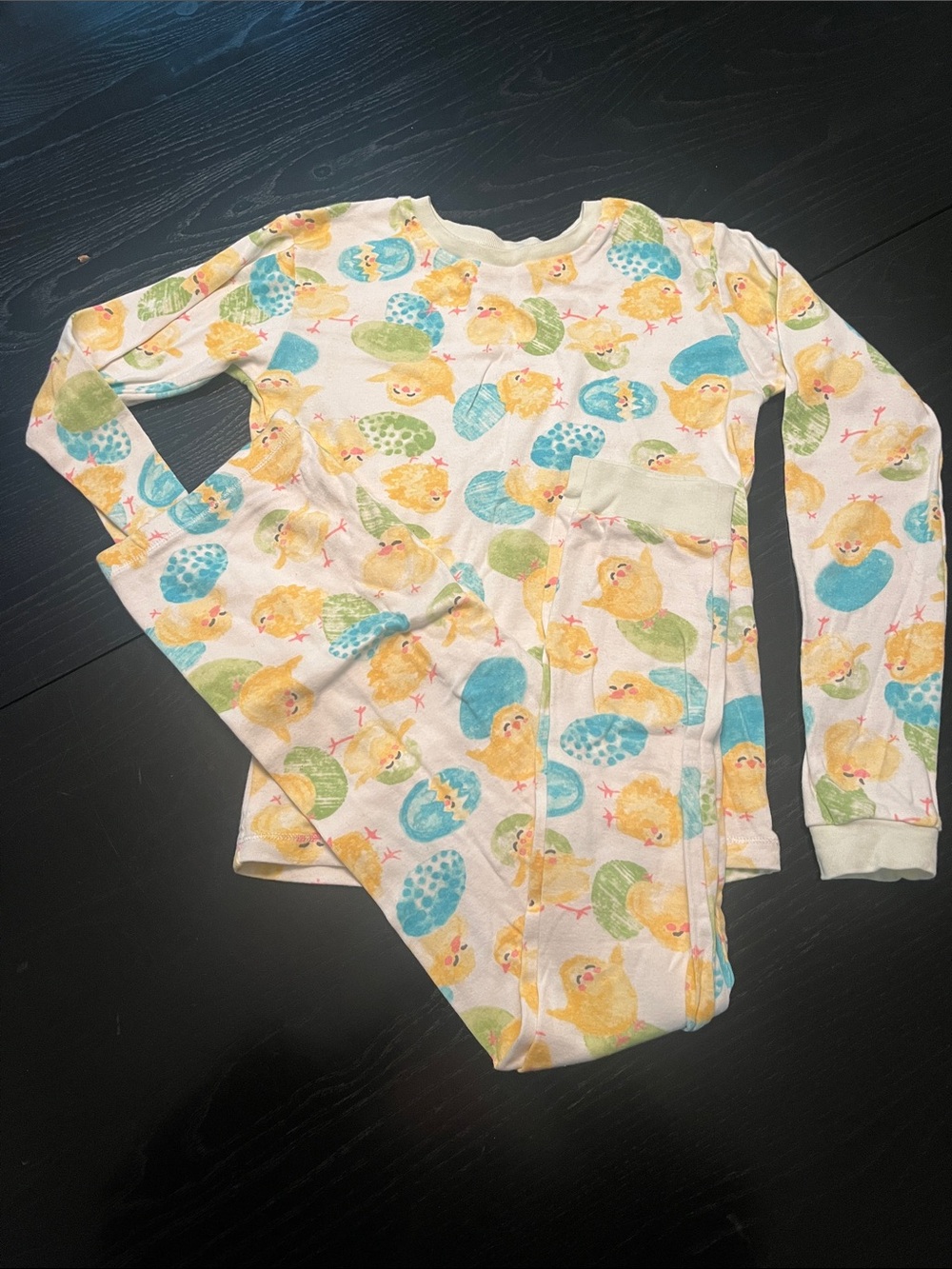 Kids Chick & Egg Print Pajama Set - Yellow, Blue & Green